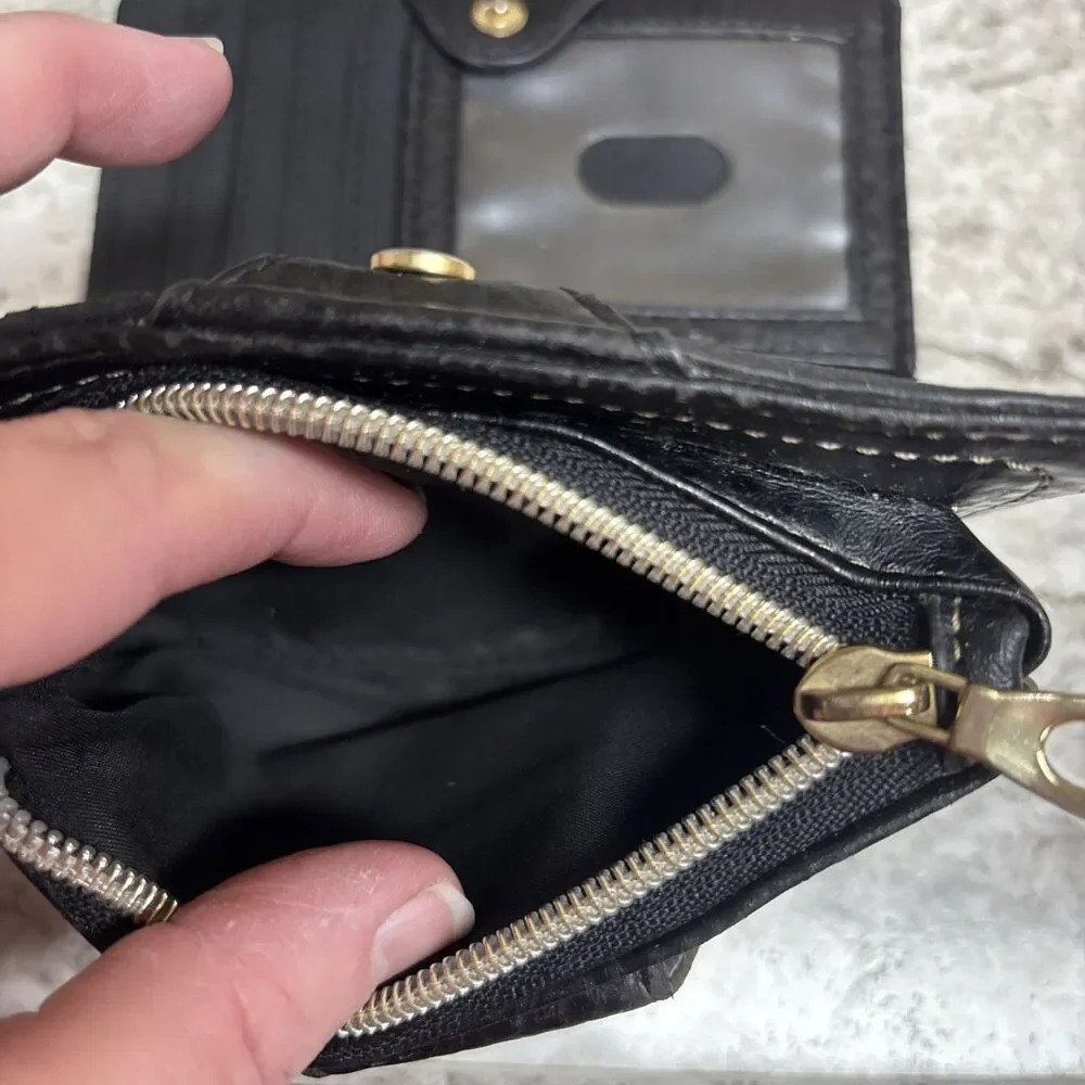 Relic Womens Wallet Coin Purse Bi Fold Black Stitching Pebbled Leather 5